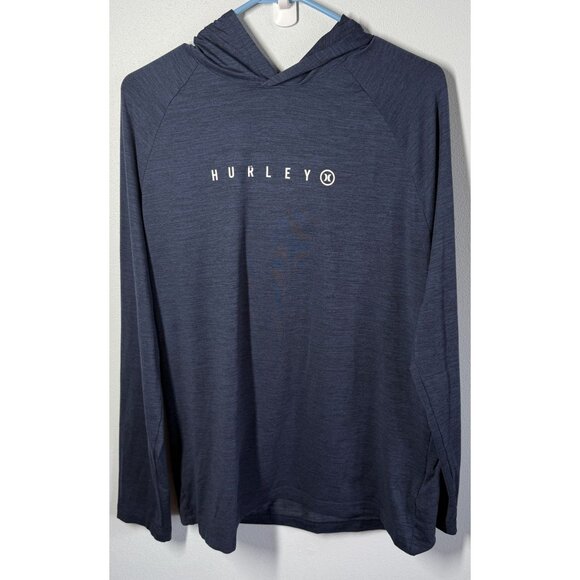 HURLEY Mens Performance Hoodie Large Navy Blue Hybrid UPF Lightweight Pullover - Picture 1 of 11